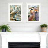 Set Of Two Blue Heron Duet White Framed Print Wall Art