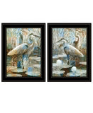 Set Of Two Marsh Herons I and Sea II Black Framed Print Wall Art