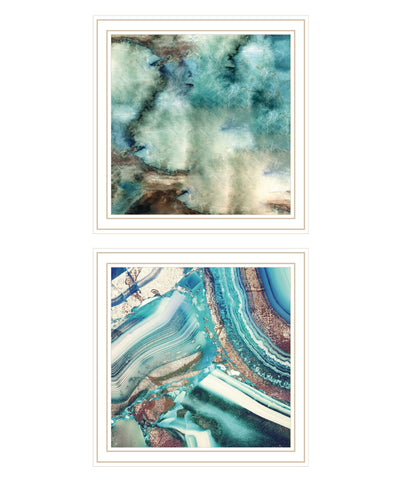 Set Of Two Earth tones I and Sea II 2 White Framed Print Wall Art