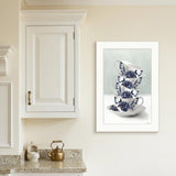 Tea Tower Blue 1 White Framed Print Kitchen Wall Art