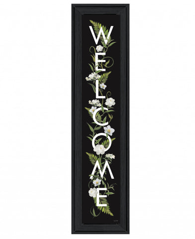 Black Floral Welcome Sign Framed Wall Art