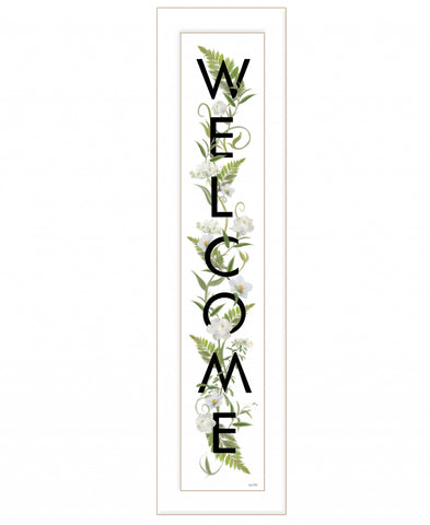 White And Black Floral Welcome Sign Framed Wall Art