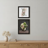 Set Of Two Vintage Floral Tea Pot and Door Knob Black Framed Print Kitchen Wall Art