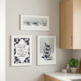 Set Of Three Tea tower with Cups and Sauces White Framed Print Kitchen Wall Art