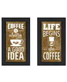 Set Of Two Life Begins and Ends With Coffee Black Framed Print Wall Art
