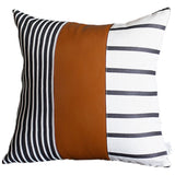 Set Of Two 17" X 17" Brown and White Faux Leather Striped Zippered Pillow Cover