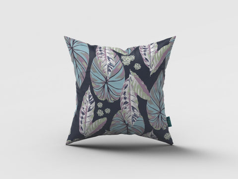 16��� Blue Purple Tropical Leaf Zippered Suede Throw Pillow