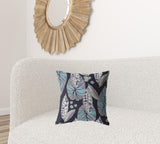 18��� Blue Purple Tropical Leaf Zippered Suede Throw Pillow