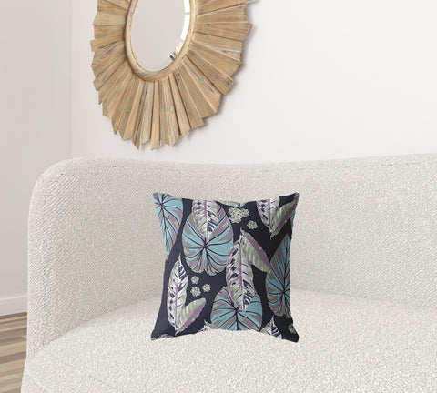 18��� Blue Purple Tropical Leaf Zippered Suede Throw Pillow