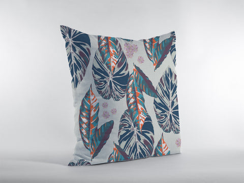 16��� Blue Gray Tropical Leaf Zippered Suede Throw Pillow