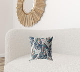16��� Blue Gray Tropical Leaf Zippered Suede Throw Pillow