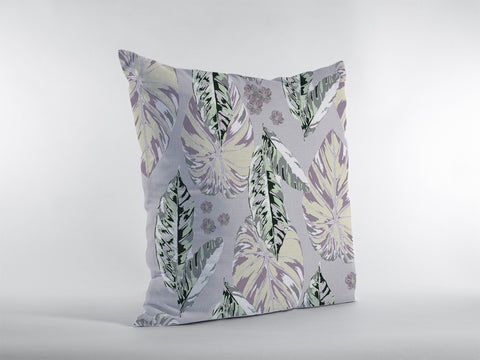 16��� Blue Purple Tropical Leaf Zippered Suede Throw Pillow