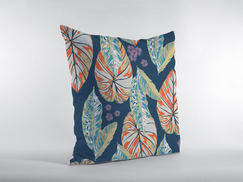 16��� Orange Blue Tropical Leaf Zippered Suede Throw Pillow