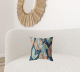 16��� Orange Blue Tropical Leaf Zippered Suede Throw Pillow