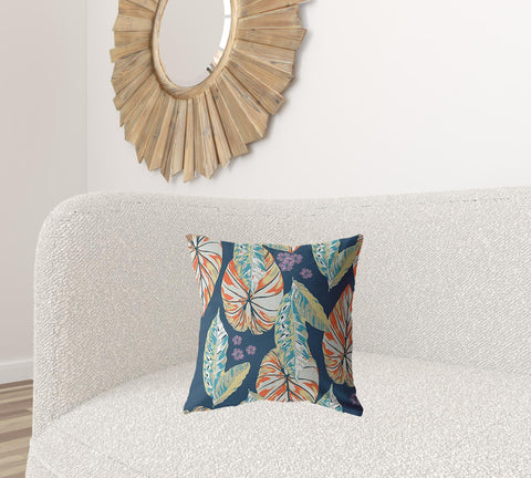 18��� Orange Blue Tropical Leaf Zippered Suede Throw Pillow