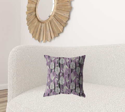 18��� Lavender Black Fall Leaves Zippered Suede Throw Pillow