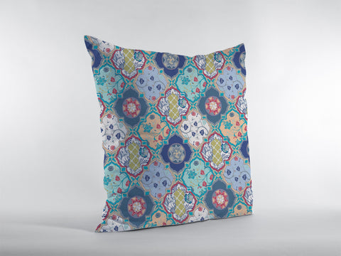 18��� Blue Peach Trellis Suede Zippered Throw Pillow