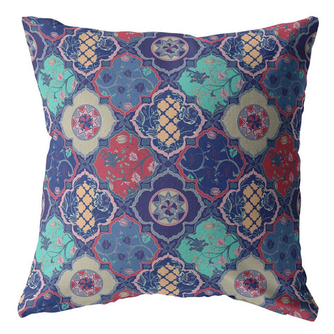 16��� Navy Red Trellis Suede Zippered Throw Pillow