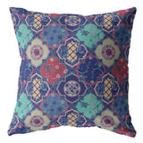 18��� Navy Red Trellis Suede Zippered Throw Pillow