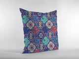 18��� Navy Red Trellis Suede Zippered Throw Pillow