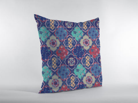 18��� Navy Red Trellis Suede Zippered Throw Pillow