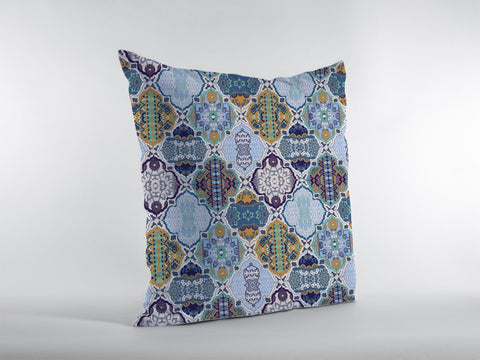 18��� Orange Blue Trellis Suede Zippered Throw Pillow