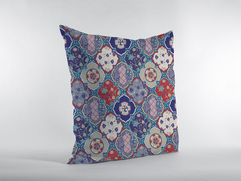 18��� Turquoise Cream Trellis Suede Zippered Throw Pillow