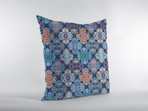 18��� Turquoise Red Trellis Suede Zippered Throw Pillow