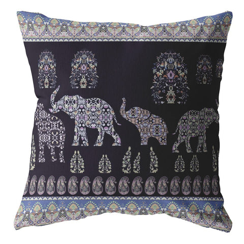 16��� Purple Ornate Elephant Zippered Suede Throw Pillow