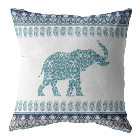 16��� Teal Ornate Elephant Zippered Suede Throw Pillow