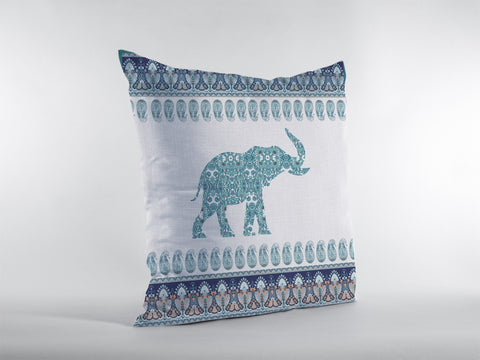 18��� Teal Ornate Elephant Zippered Suede Throw Pillow