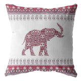 16��� Red White Ornate Elephant Zippered Suede Throw Pillow