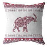 18��� Red White Ornate Elephant Zippered Suede Throw Pillow