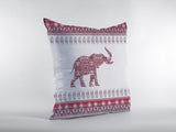 18��� Red White Ornate Elephant Zippered Suede Throw Pillow
