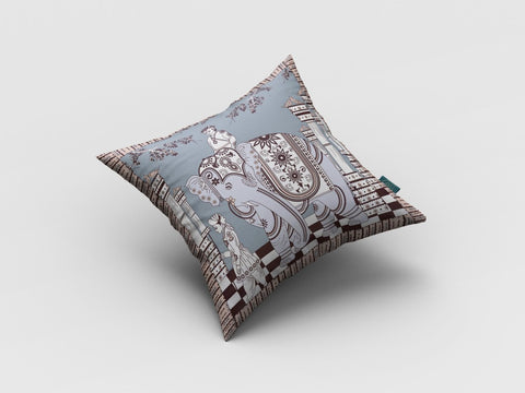 16��� Blue Brown Ornate Elephant Zippered Suede Throw Pillow