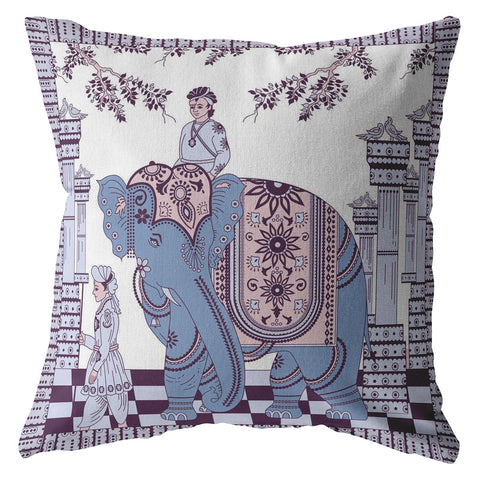 16��� Blue Purple Ornate Elephant Zippered Suede Throw Pillow