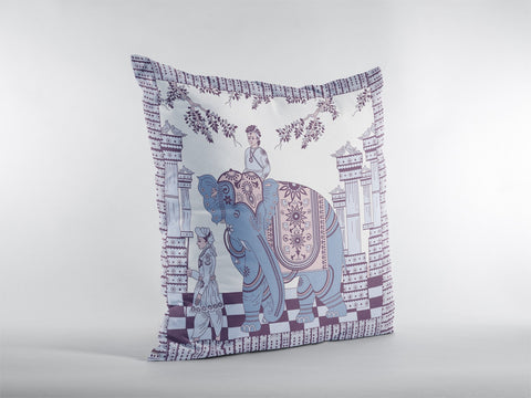 18��� Blue Purple Ornate Elephant Zippered Suede Throw Pillow