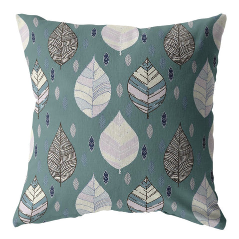 18��� Pine Green Leaves Suede Zippered Throw Pillow