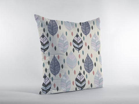 18��� Cream Gray Leaves Suede Zippered Throw Pillow