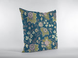 16��� Teal Green Jacobean Zippered Suede Throw Pillow