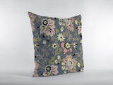 18��� Gray Pink Jacobean Zippered Suede Throw Pillow