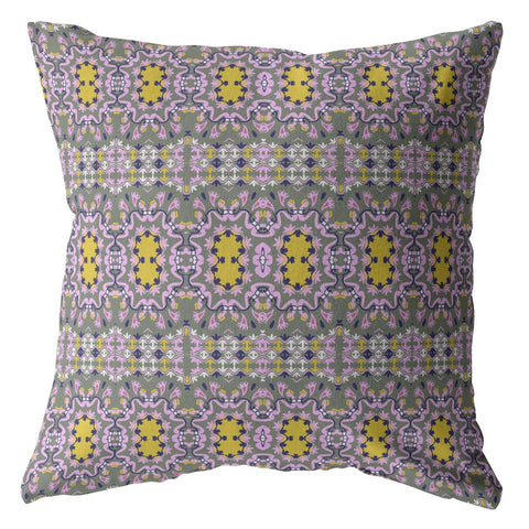 16��� Purple Yellow Geofloral Zippered Suede Throw Pillow