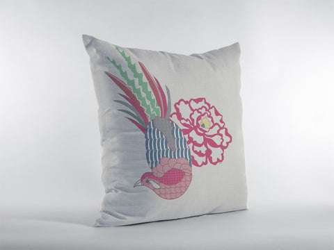 16��� Pink White Peacock Zippered Suede Throw Pillow