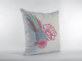 18��� Pink White Peacock Zippered Suede Throw Pillow