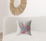 18��� Pink White Peacock Zippered Suede Throw Pillow