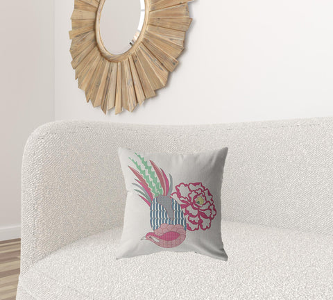 18��� Pink White Peacock Zippered Suede Throw Pillow