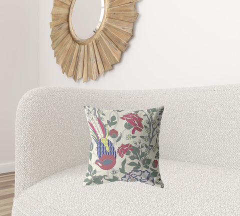 18��� Pink Sage Peacock Zippered Suede Throw Pillow