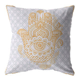 18��� Gold Gray Hamsa Suede Zippered Throw Pillow