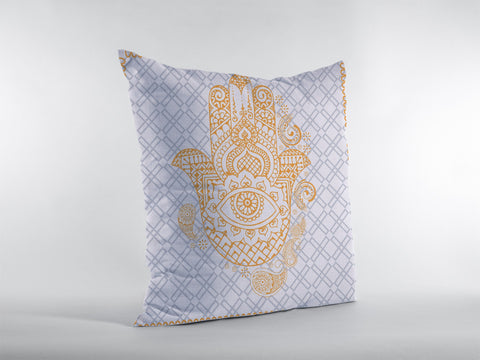 18��� Gold Gray Hamsa Suede Zippered Throw Pillow