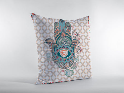 16��� Blue Gray Hamsa Suede Zippered Throw Pillow